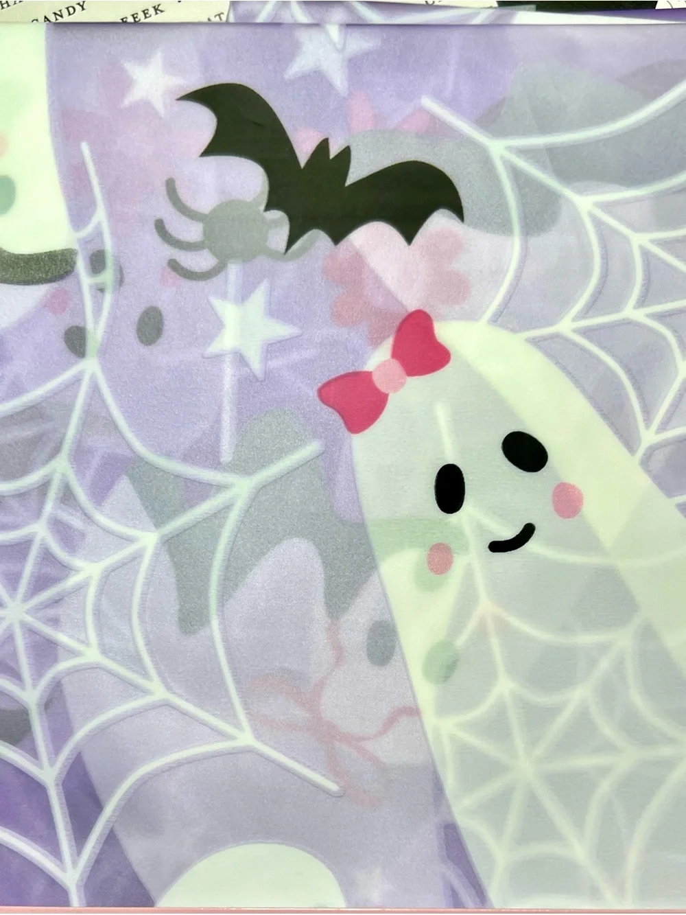 Lavender Halloween Peva Shower Curtain Cute Ghosts Spider Webs Bats HairBows